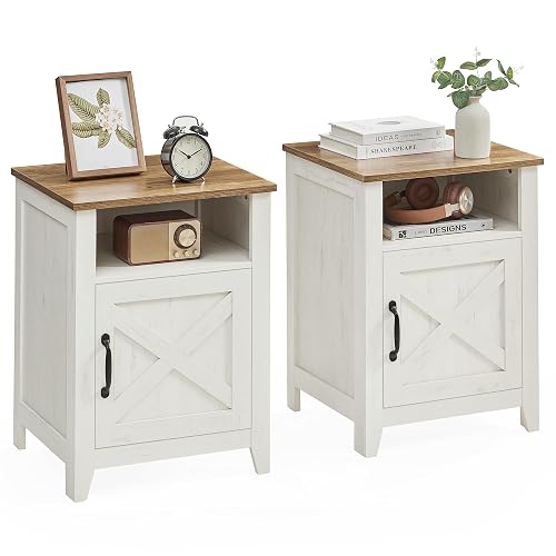 VASAGLE Farmhouse Nightstand with Barn Door, Bedside Table, Set of