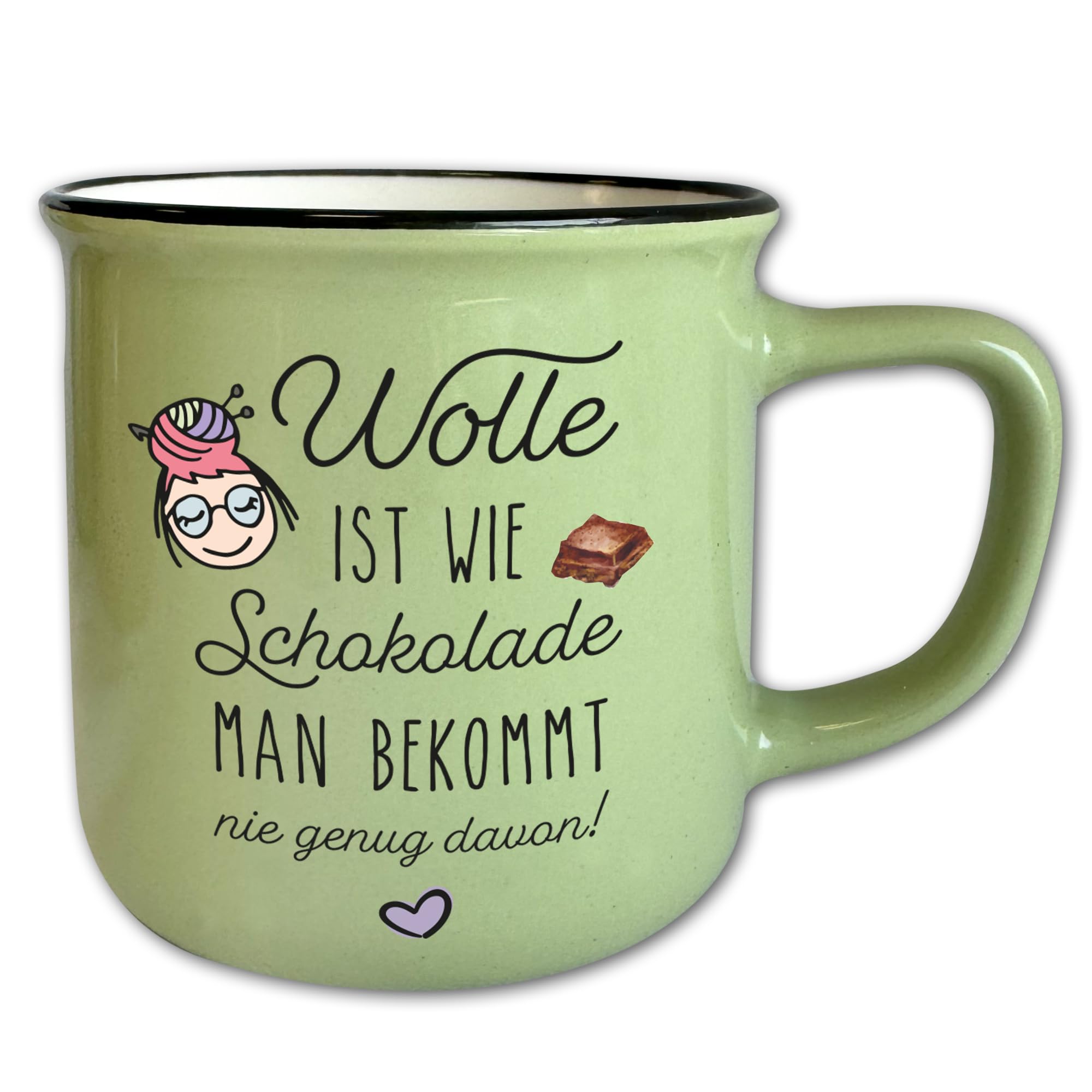 Frida's Tassen-Set Vintage 6 Motive Keramik Wolle Stricken Häkeln Geschenk Retro 330 ml