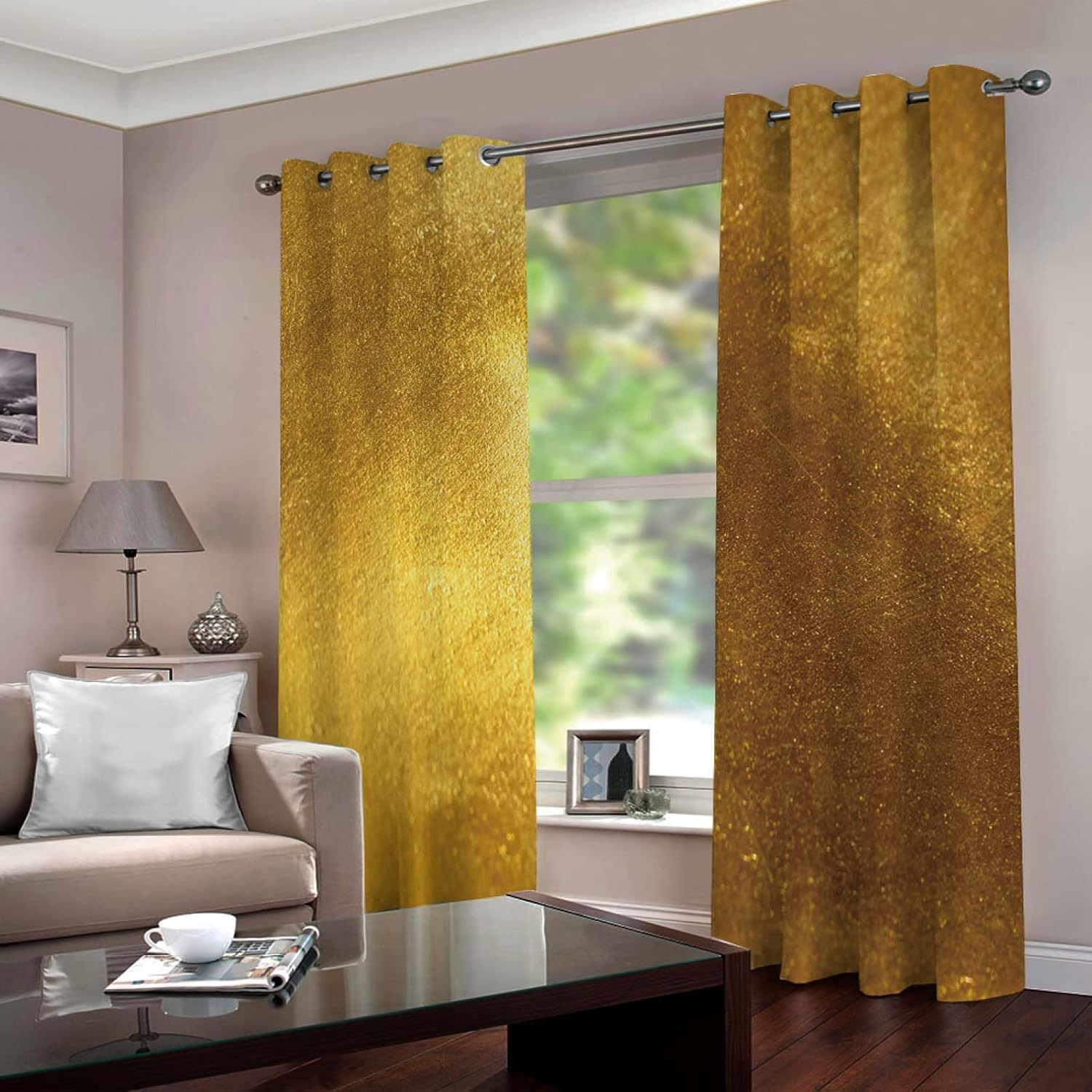 姫系 カーテン 遮光 ゴールド＆アブストラクト 2 x 幅140 x 丈178cm カーテン厚手 ホーム飾り 仕切り用 強い風 に耐