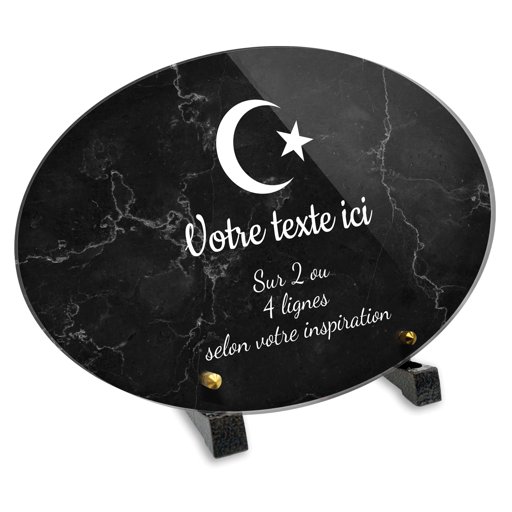Owalna płyta nagrobna z pleksi wzór islamu, różne rozmiary, grubość 6mm, spersonalizowana w wielu liniach 30x20 cm