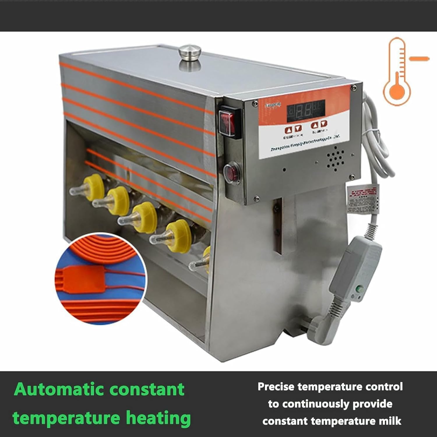 Piglet Feeder Constant Temperature with Sound Source Hole and Stainless Steel Cover, Automatic Small Animal Feeder