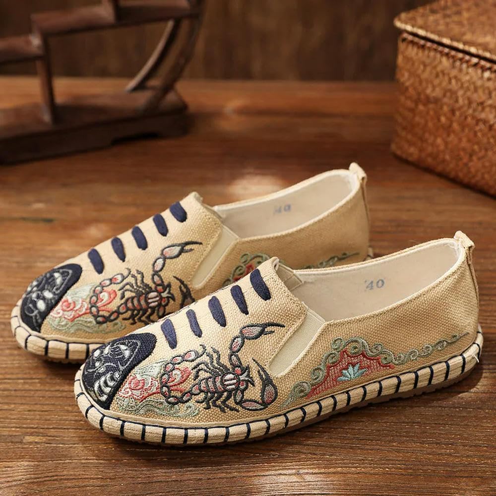 ZBDP - Espadrillas da uomo in tela, fatte a mano, stile giapponese, comode, scarpe da guida ricamate, Modello 1 Bianco, 41 1/3 EU