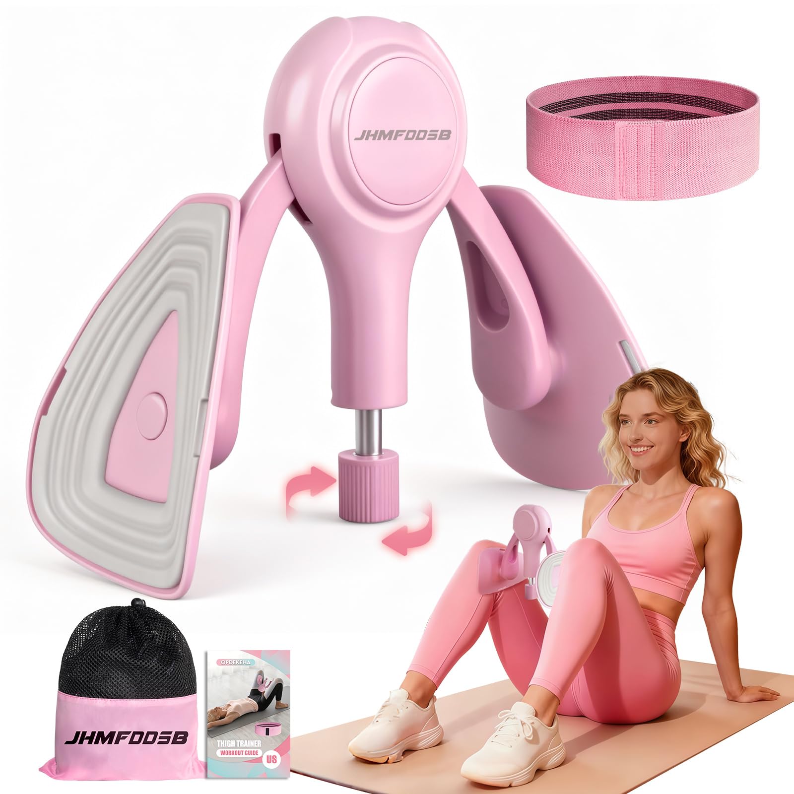 Allenatore per coscia da donna, dispositivo per esercizi per pavimento pelvico a 360° con fascia di resistenza, resistenza regolabile da 6,8 a 34 kg, attrezzatura per allenamento della coscia per