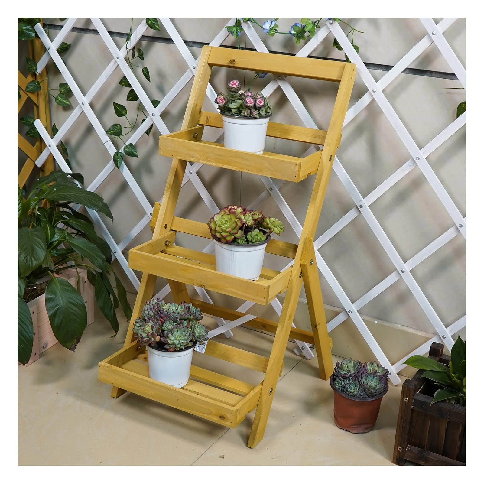Étagère à plantes en bois pliable avec grande table de rempotage