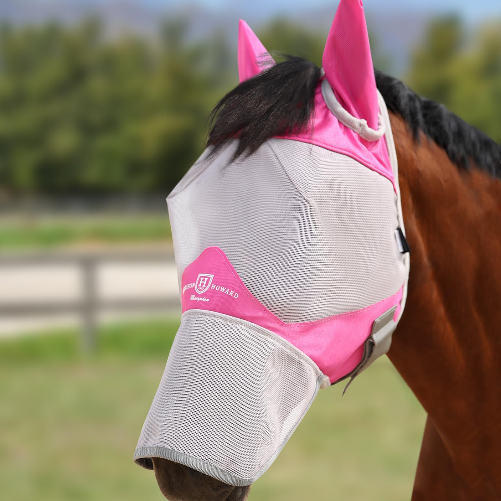 Harrison Howard Full Face Horse Fly Mask UV Protection and Breathable for Equine Use Comfortable Magenta S
