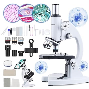 Microscope for Adults Kids, 40X-2000X Compound Microscope Kit with Slides, Mobile Phone Adapter, Biological Compound Microscope for School Laboratory Home Education, Gifts for Children Students