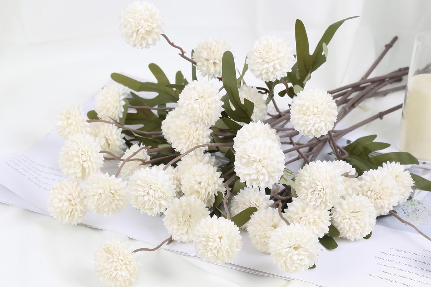 Ivory Chrysanthemum Flowers Artificial Mums 8pcs Kiku Flowers 20.47” Pom Pom Ivory Flower Stems Vase Filler for Wedding Centerpieces Silk Flowers for Home Decor Indoor - Image 5