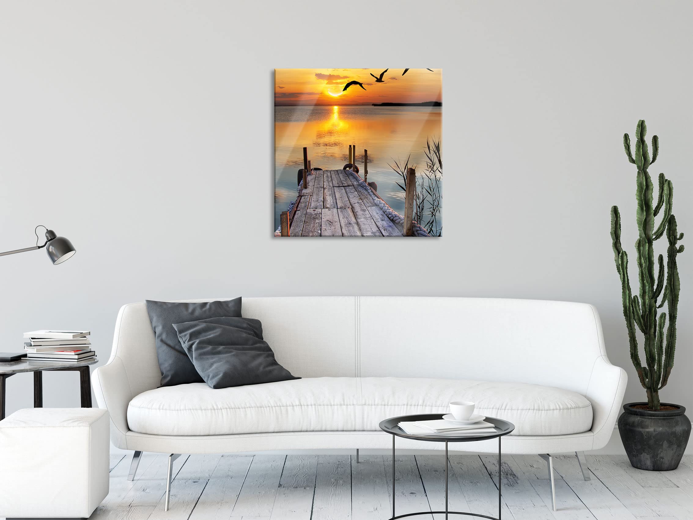 Pixxprint Glasbild, Wandbild auf Echtglas, Steg bei Sonnenuntergang, 60x60 cm, inkl. Aufhängung und Abstandshalter
