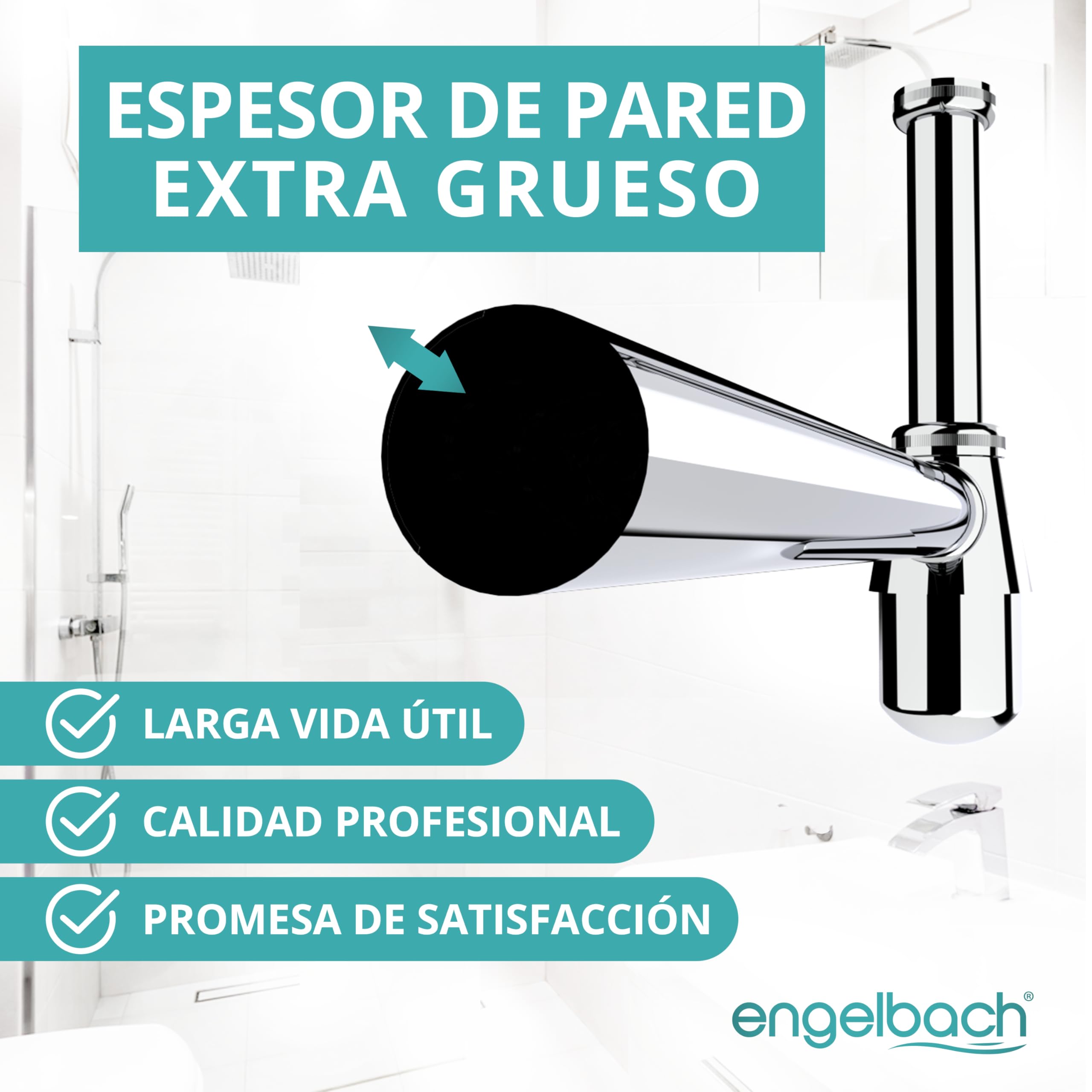 Engelbach® sifón lavabo - Tapa bote sifónico - Sifón universal flexible, desagüe lavabo cromado 1 1/4" - Bote sifónico antiolores, tubo desagüe lavabo y tapa con válvula