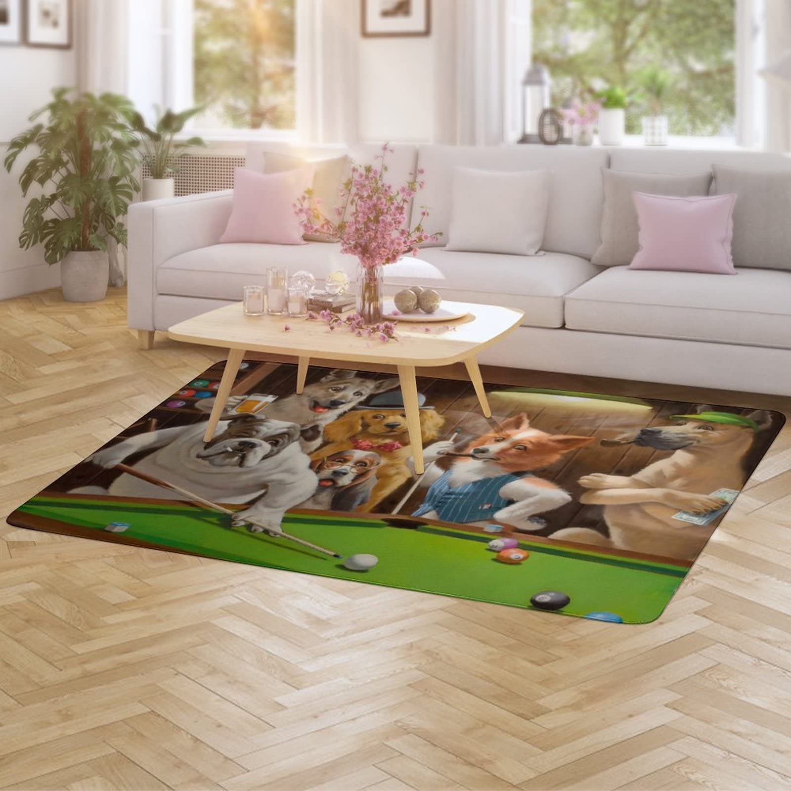 Amazon.co.jp: Carpet, Dog Playing Billiards, Rug, Rug, Anti-Slip