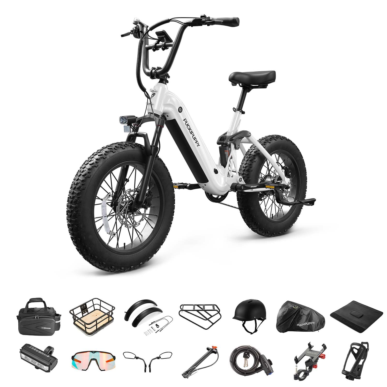 PUCKIPUPPY Corgi Electric Bike for Adults 960W, 48V 20Ah Battery, New Longitudinal Suspension, 20'' Fat Tire Full Suspension Mountain Ebike, 28MPH &