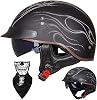 Half Helmet Open-Face Helmet Brain - Cap Cruiser Chopper Scooter Pilot Jet Helmet DOT+ECE Certified Personality Retro Harley Motorcycle Helmet Vintage Motorcycle Helmet(D,M(57~58cm))