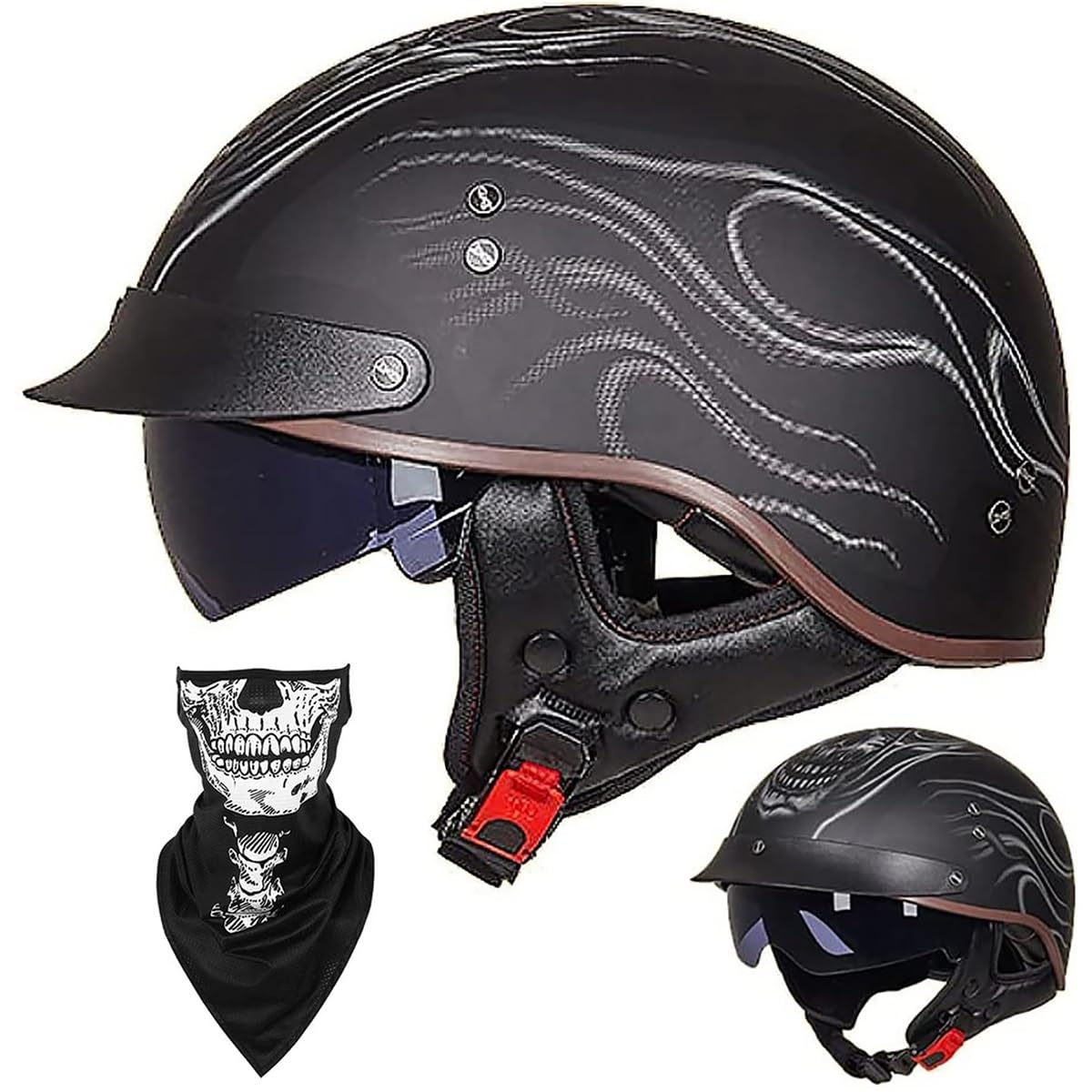 Ebayin D Half Helmet Open-Face Helmet Brain - Cap Cruiser Chopper Scooter Pilot Jet Helmet Ot+Ece Certifie Personality Retro Harley Motorcycle Helmet(,Xxl=(63~64Cm))