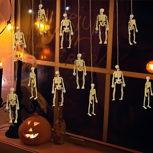 Miniatura 5 de FINGOOO Mini figuras de esqueleto, 12 piezas de esqueletos pequeños de 6 pulgadas, decoraciones de Halloween para manualidades, accesorios de casa