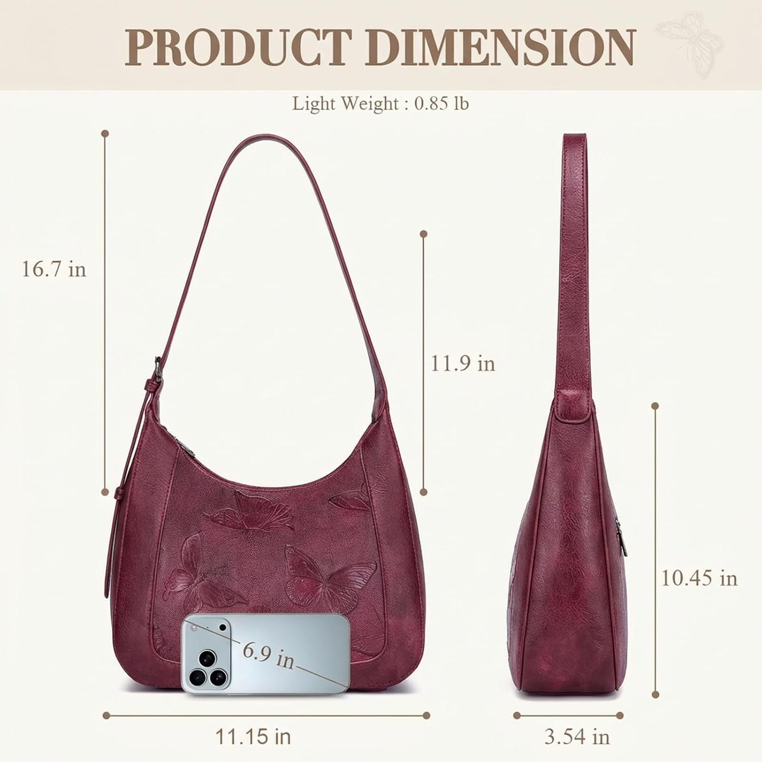 BELTANA Small Shoulder Bag for Women, Butterfly Vegan Leather Hobo Purse with Top Handle, Trendy Underarm Handbag for Daily | Smooth Zipper, Adjustable Strap, Gifts for Women, Crescent Bag