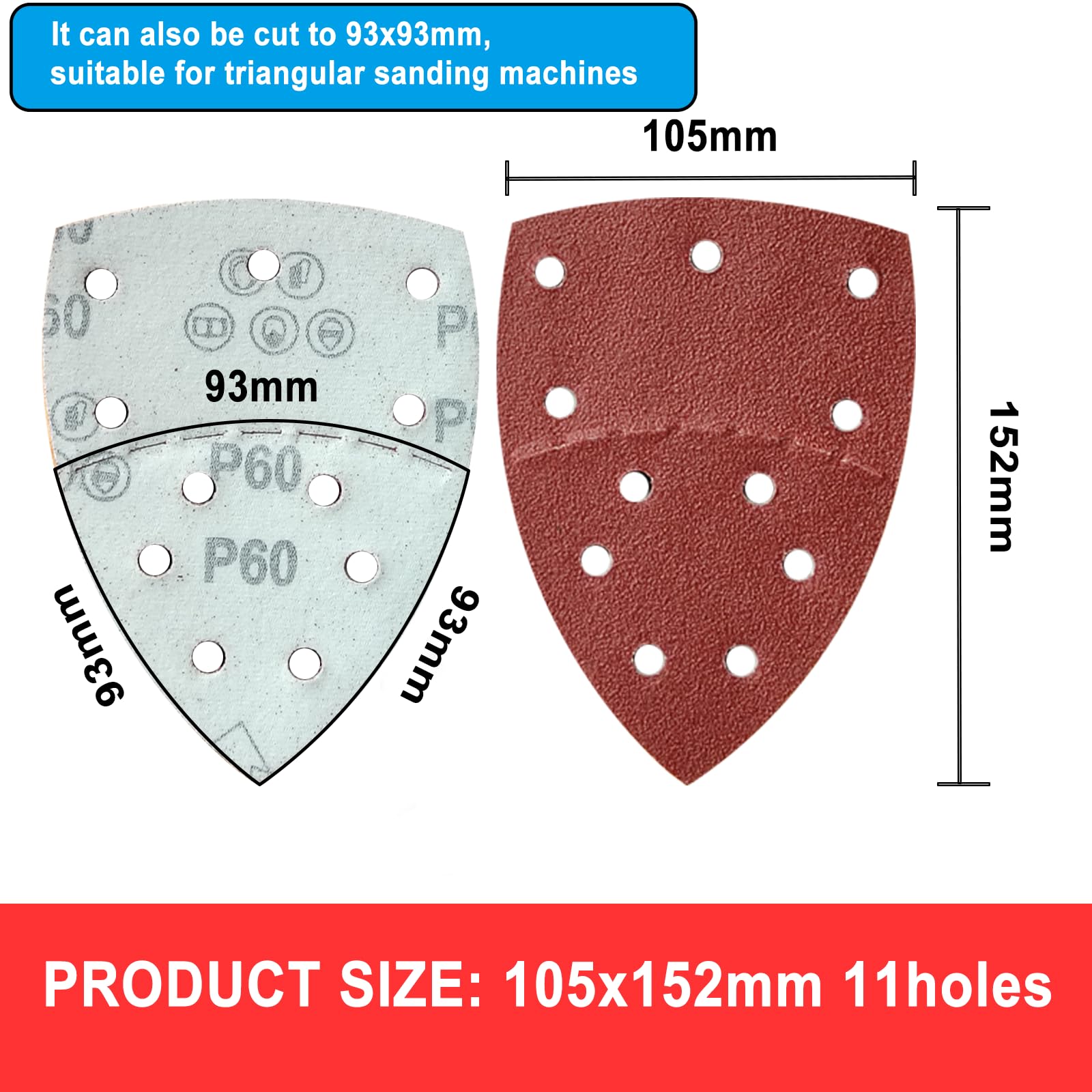 Papel de Lija Mouse 100 piezas 11 Hoyos Grano40 60 80 120 150 180 240 320 400 600 Hojas de Lija Triangular para Lijadora de Detalle Mouse