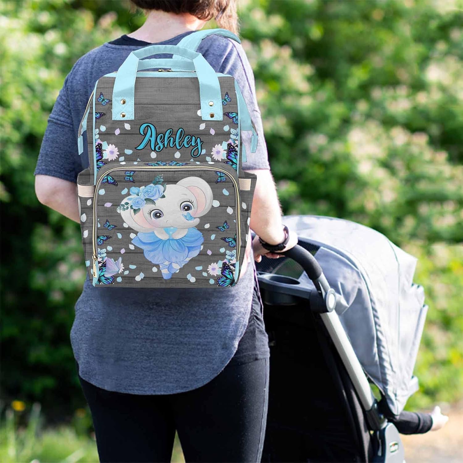 M YESCUSTOM Custom Bag Personalized Name Mommy Bag Customized Waterproof Diaper Bag Backpack Gift for Mothers Day Flower and Butterfly Design