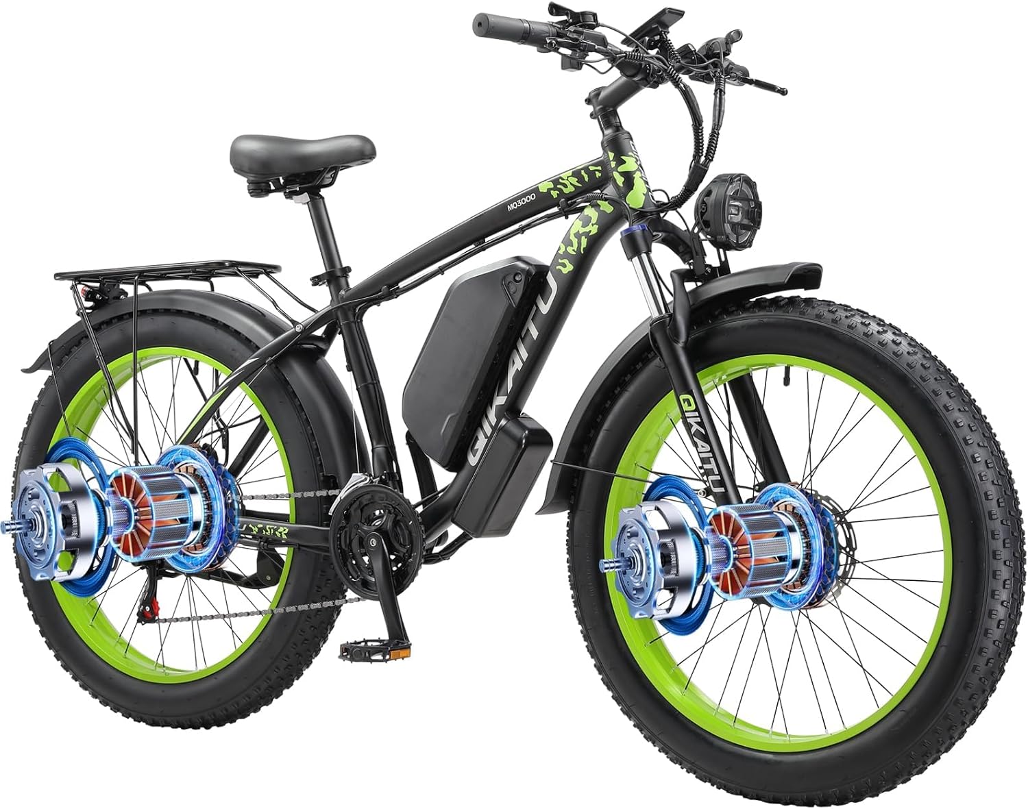 2000W Fat Tire Electric Bike for Adults – Dual Motor, 48V 23AH Removable Battery, 7-Speed, Front Suspension, 30MPH Ebike with LED Lights