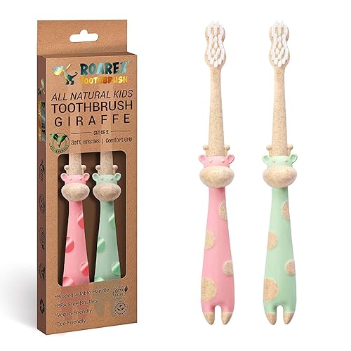 ROARex Cepillo de dientes vegano ecológico para niños hecho de plantas - Sweet Baby Giraffe  100% biodegradable y compostable  1% para el producto