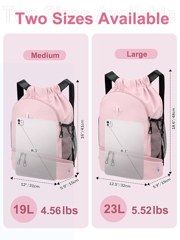 RHDZO Drawstring Backpack with Shoe Compartment for Men Women, Medium Pink by RHDZO - Used condition - Image 8
