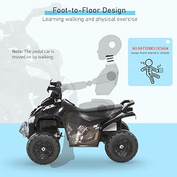 Aosom NO Power Kids Ride On Push Car, Ride Racer, Foot-to-Floor Sliding Car, Walking ATV Toy with Music, Lights, for 1.5-3 Years Old, Black