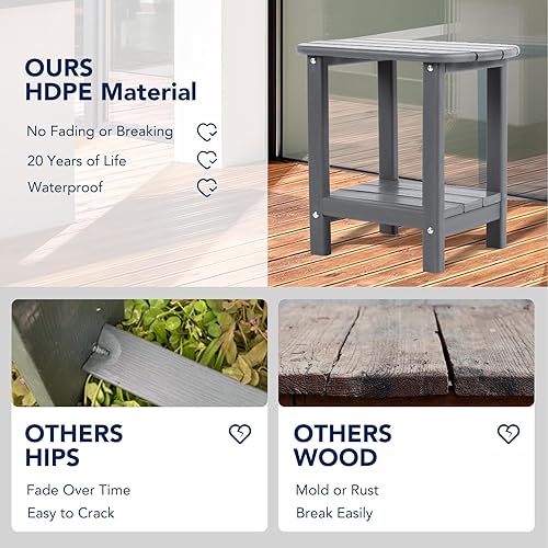Miniatura 5 de nalone Adirondack - Mesa auxiliar para exteriores de 16.5 pulgadas, mesa auxiliar de plástico HDPE doble Adirondack para patio (gris)