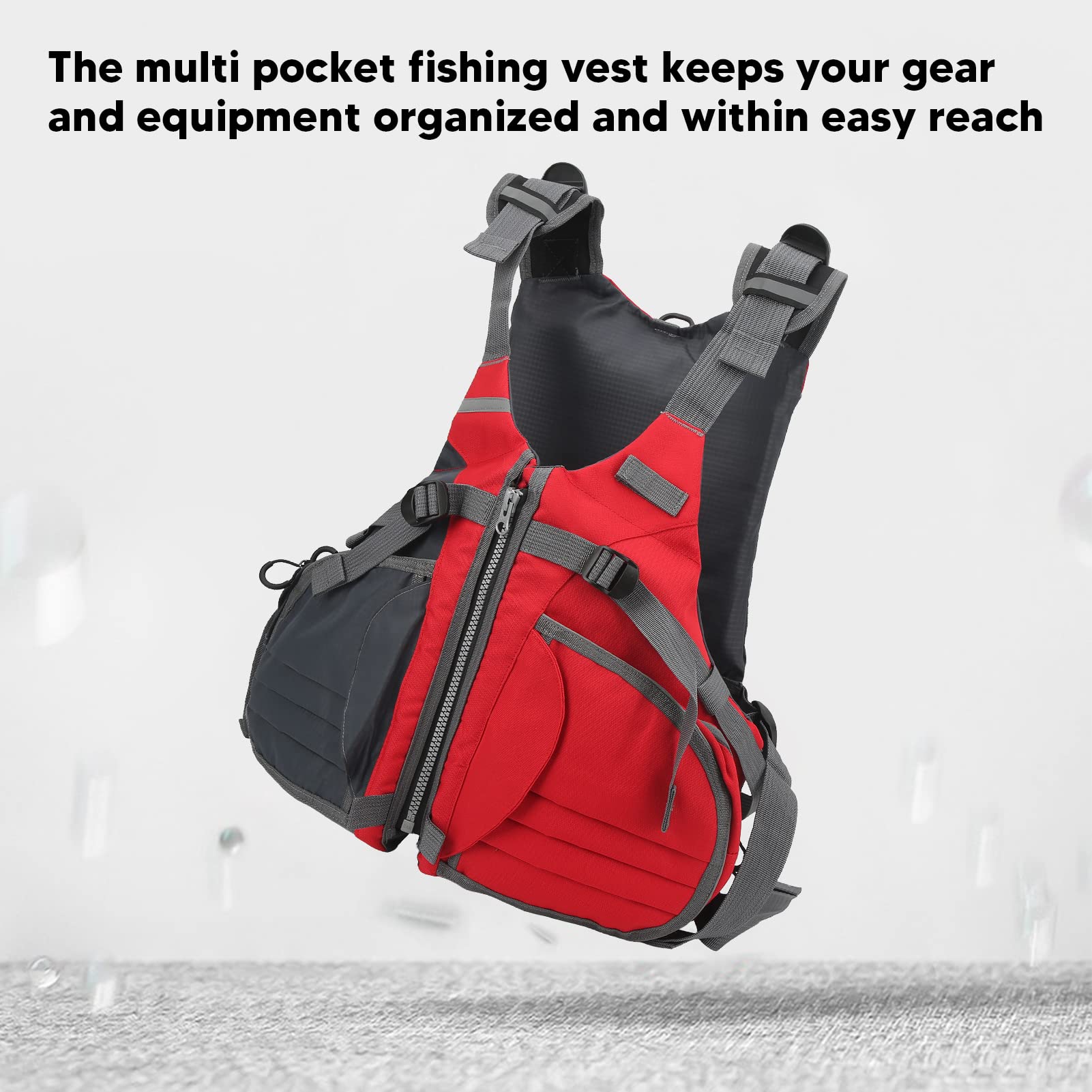 Gilet de Pêche Réglable Léger en Polyester pour Hommes et Femmes, Conception Multi-poches Rouge