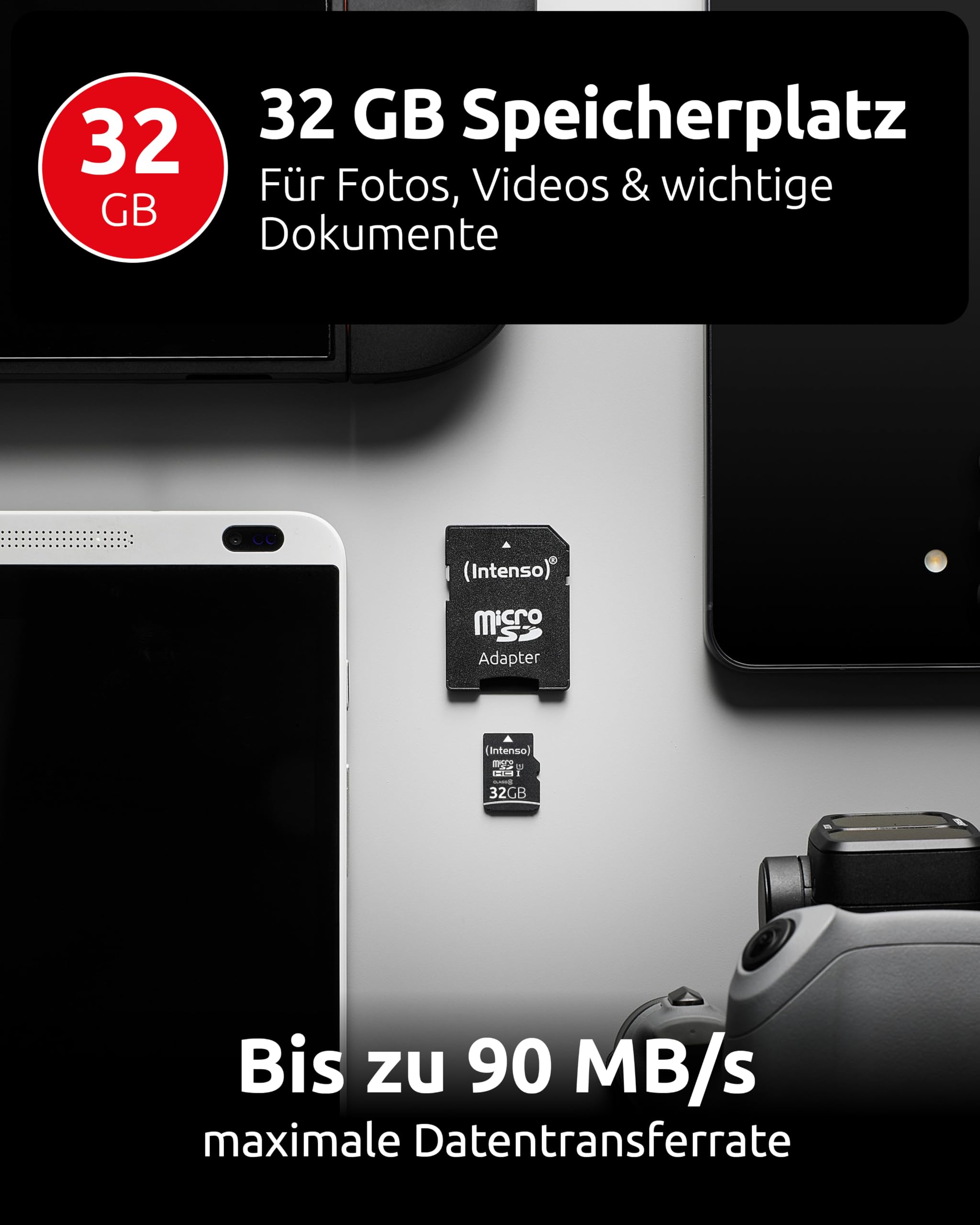 Intenso Premium MicroSDHC 32 GB Class 10 UHS-I Scheda di Memoria con Adattatore SD