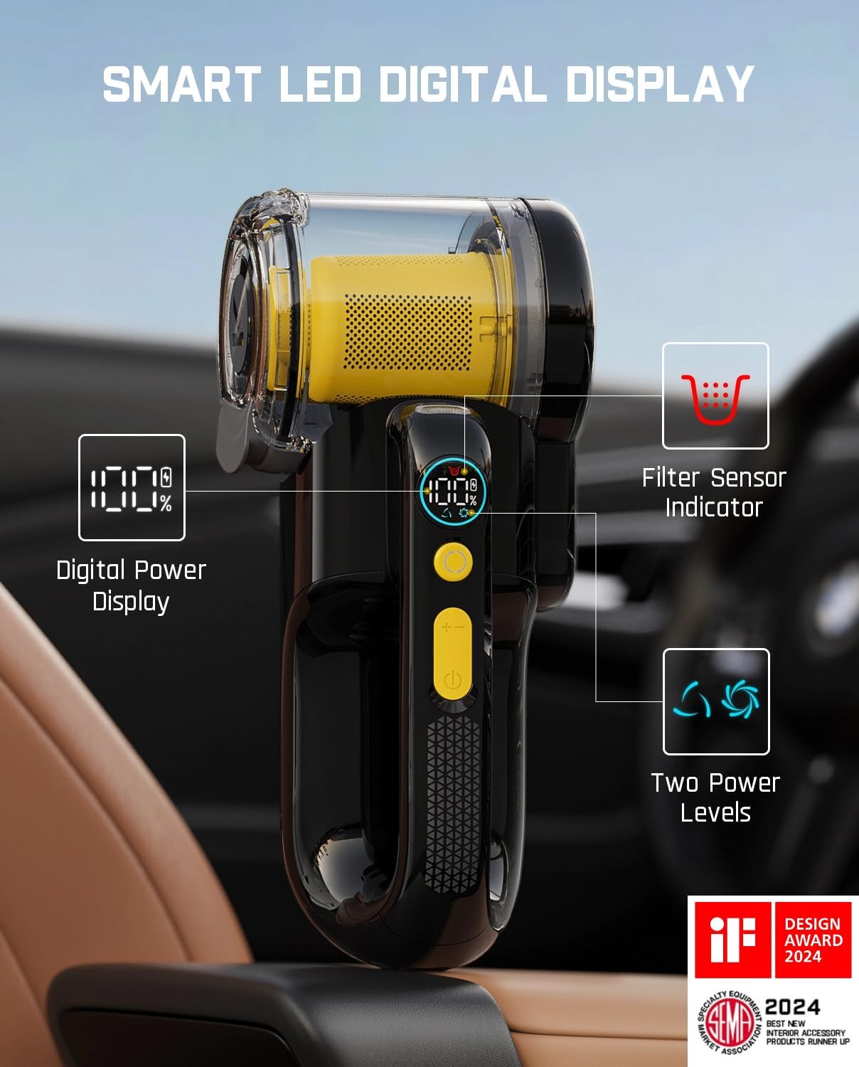 Fanttik Fold V10 APEX Pivot Cordless Car Vacuum, 17000Pa Handheld Vacuum Suction Power, Smart LED Display, Portable for Car Home Pet (Deluxe with Flexible Hose&Pet Brush) - Image 4