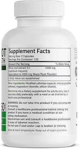 Miniatura 2 de Bronson Raíz de Maca Extra Lepidium Meyenii, sin OMG, 250 cápsulas vegetarianas