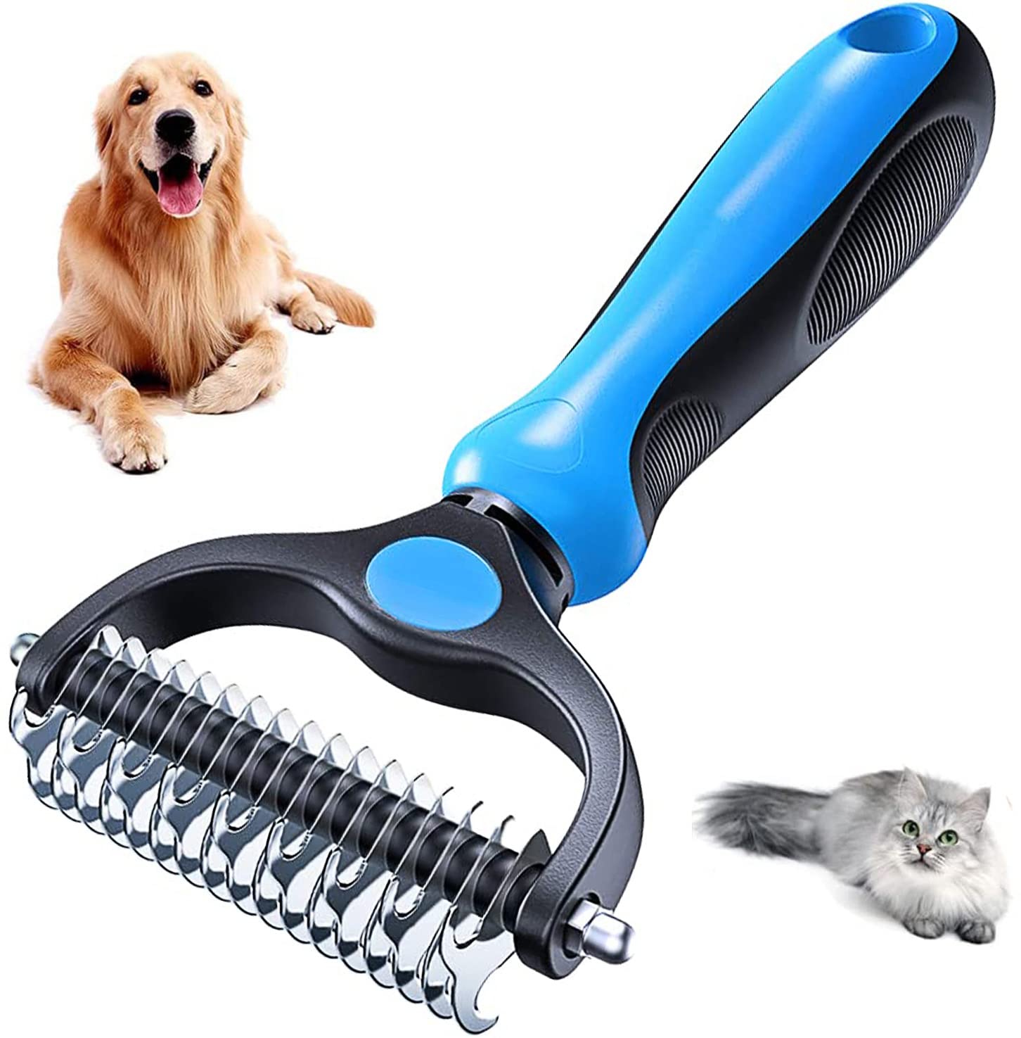 VIGIME Undercoat Rake for Dogs Cats - Dog Shedding Brush for Long Haired Dogs, Double Sided Dog Deshedding Brush, Pet Grooming Brush for Dematting, Undercoat Comb for Dogs