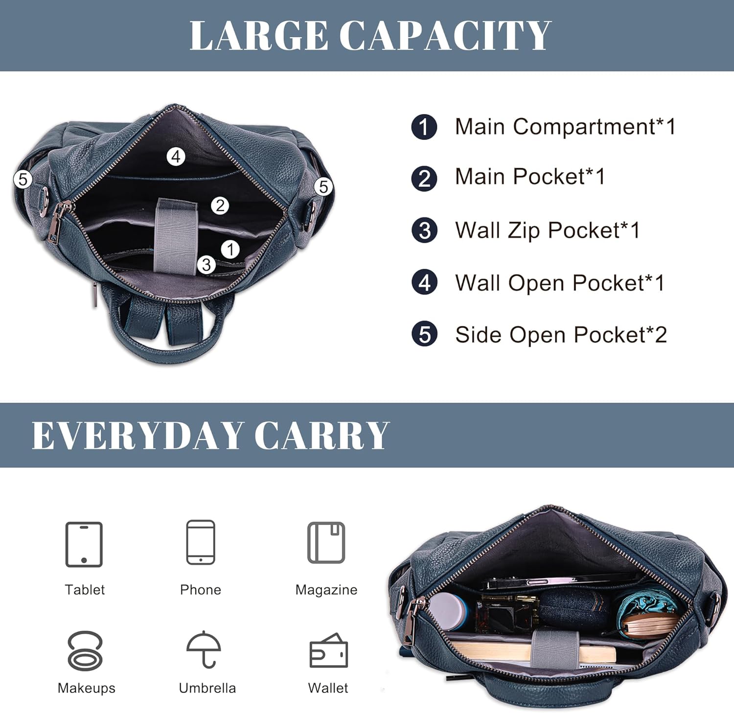 Genuine Leather Backpack Purse for Women: Fashion Ladies Convertible Backpack Designer Shoulder Handbag for Travel - Image 6