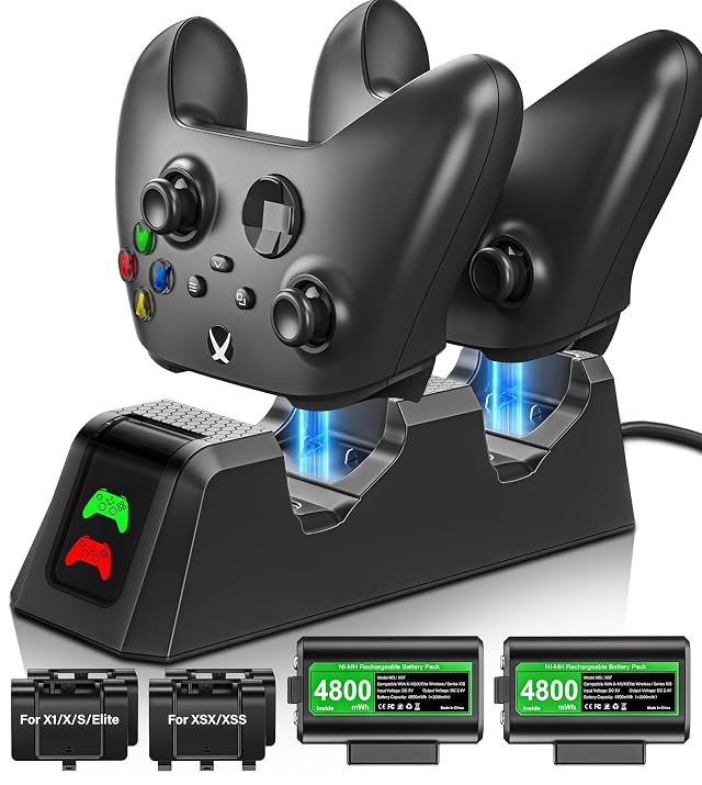 Rechargeable-Battery-Pack-for-Xbox-Controller 2x4800mWh Batteries Pack with Charging Station for Xbox One Xbox Series X S Xbox One S Xbox