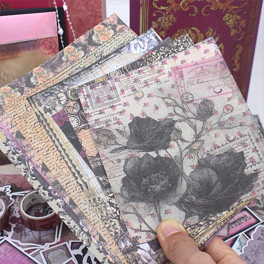 Diuhofart Zestaw przyborów do scrapbookingu w stylu vintage, 185 szt., z artykułami do dziennika, papier do scrapbookingu, estetyczny notatnik, zestaw do scrapbookingu, rękodzieło artystyczne, prezent