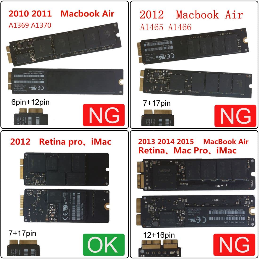 chenyang Adattatore SSD 7+17Pin a 2.5" SATA 22Pin per A1425 A1398 MC975 MC976 MD212 MD213 ME662 ME664 ME665 SSD