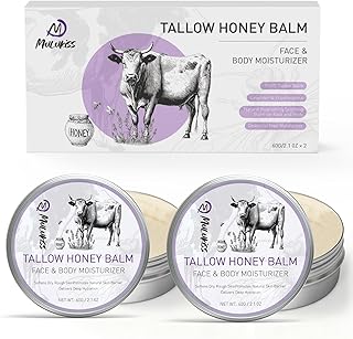Beef Tallow for Skin – 2 Pcs Grass-Fed Tallow and Raw Honey Balm with Lavender Essential Oil, Natural Tallow Face Moisturizer & Beef Tallow for Face, Nourishing Hydrating Balm