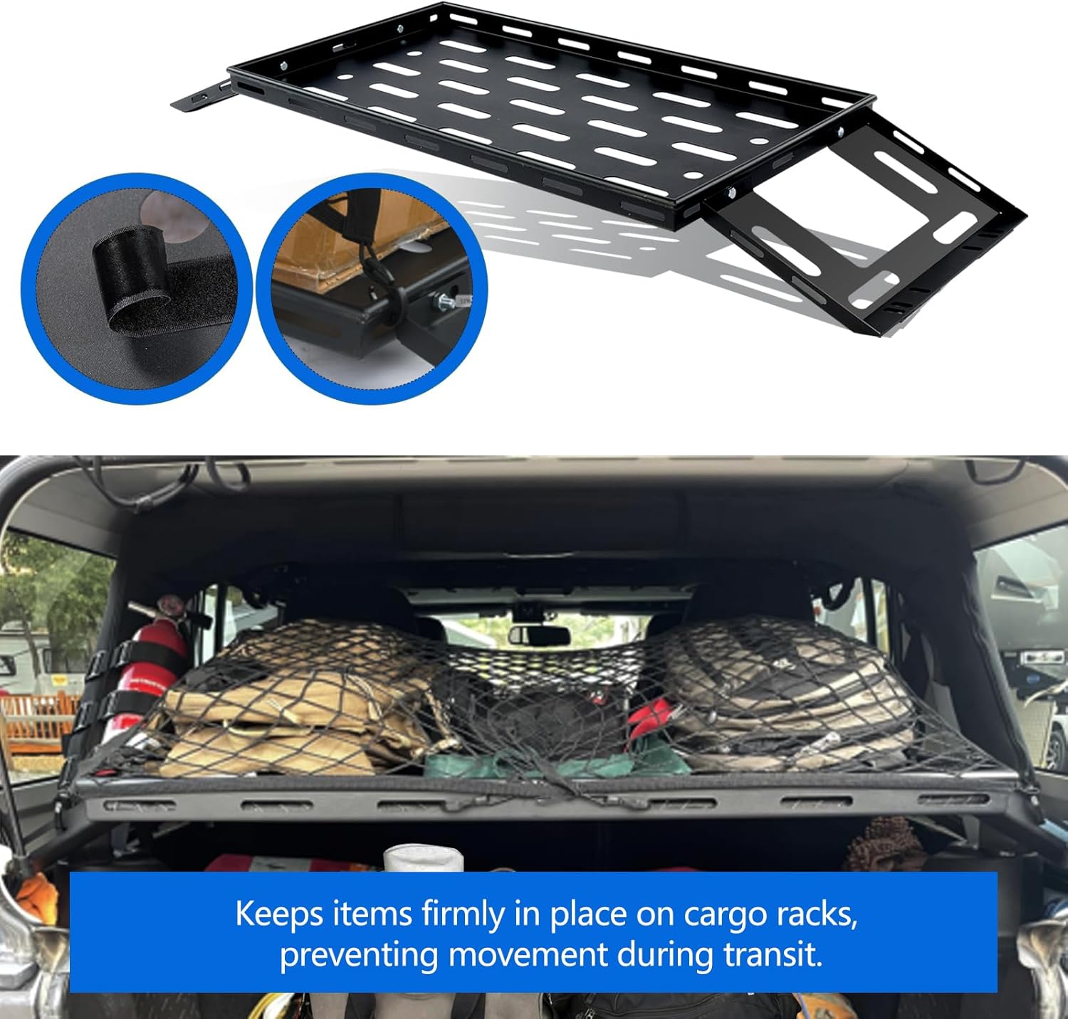 Rear Trunk Cargo Rack Basket Luggage Storage Carrier Tray for 2007-2018 Wrangler JK -Touch Power Top-Black