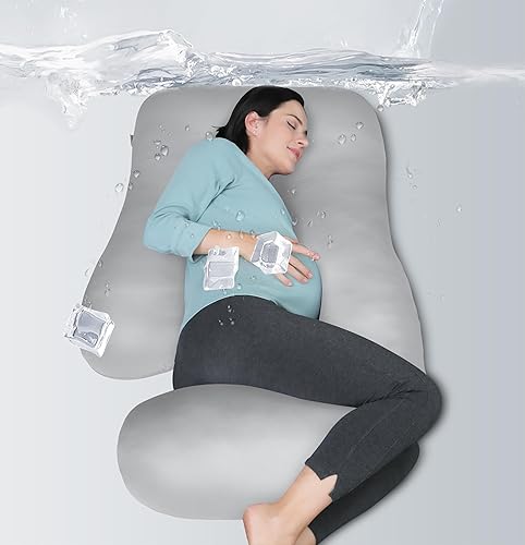 Miniatura 31 de MOON PARK- Almohadas de embarazo y maternidad de cuerpo completo para dormir, en forma de U y con funda refrescante extraíble; soporte para espalda,