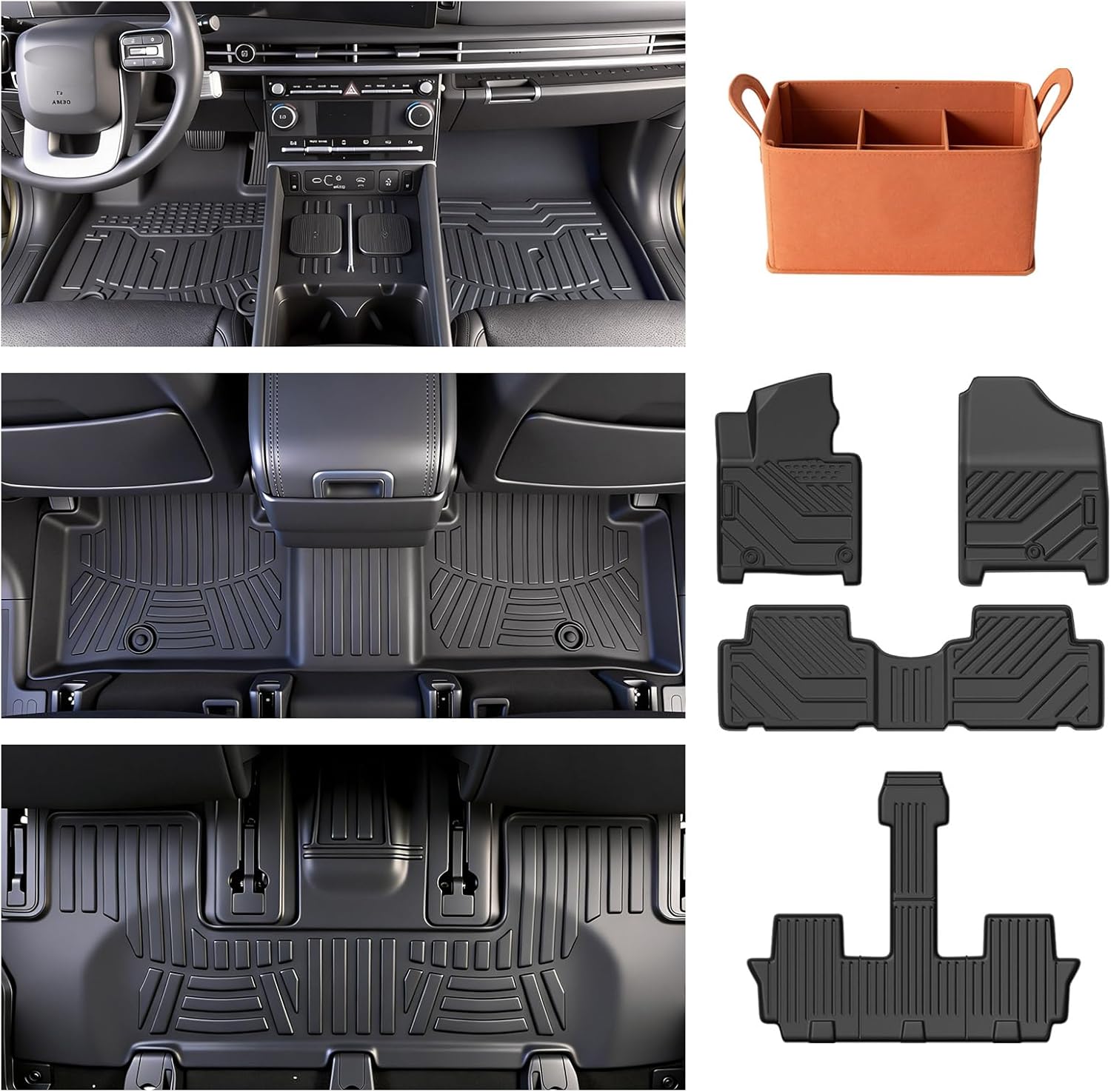 Floor Mats Replacement for Hyundai Santa Fe 2026 2025 2024 (Fit Hybrid and Gas), TPE All Weather Custom Fit Mat Replacement for Hyundai Santa Fe Accessories