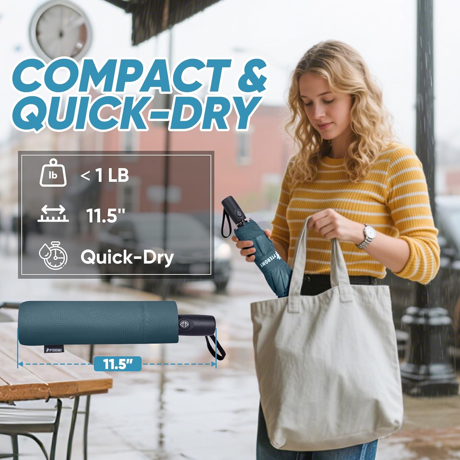 PTEROMY Windproof Compact Travel Umbrellas for Rain and Sun, Withstands 85MPH Winds Auto Open Close Folding Umbrella with Ergonomic Handle, Quick Dry Canopy for Commuting or Backpack - Image 4