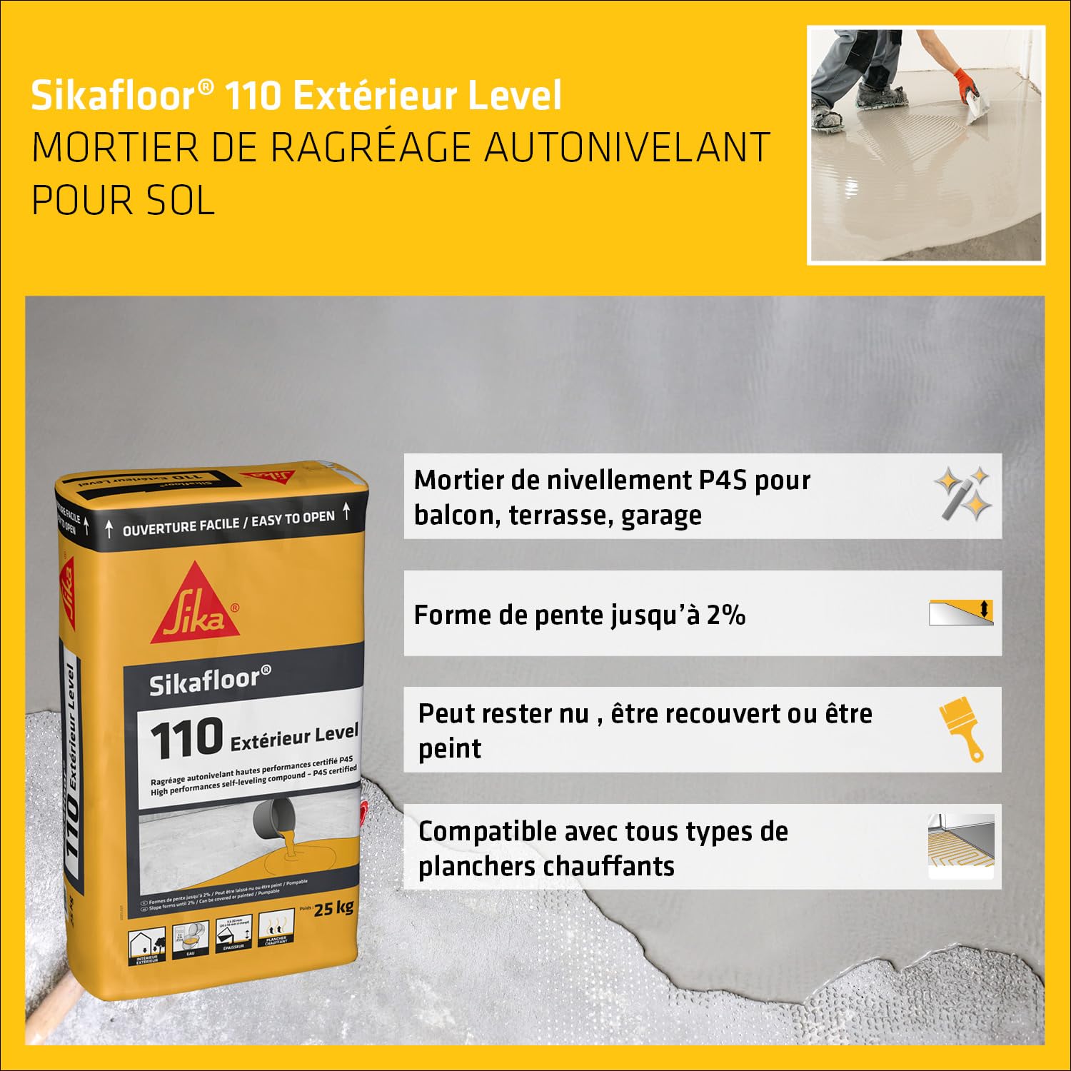 SIKA - Mortier ragréage autonivelant pour sol - Sikafloor 110-25kg