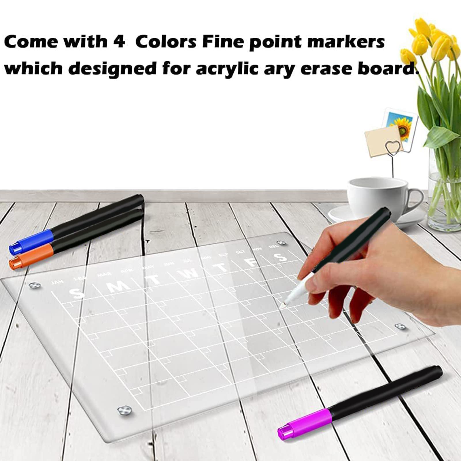 Whiteboard aus transparentem Acryl, Monatskalender-Set mit Marker, Stifthalter, Radiergummi für Kühlschrank, Erinnerung an die Wand für Kühlschrank
