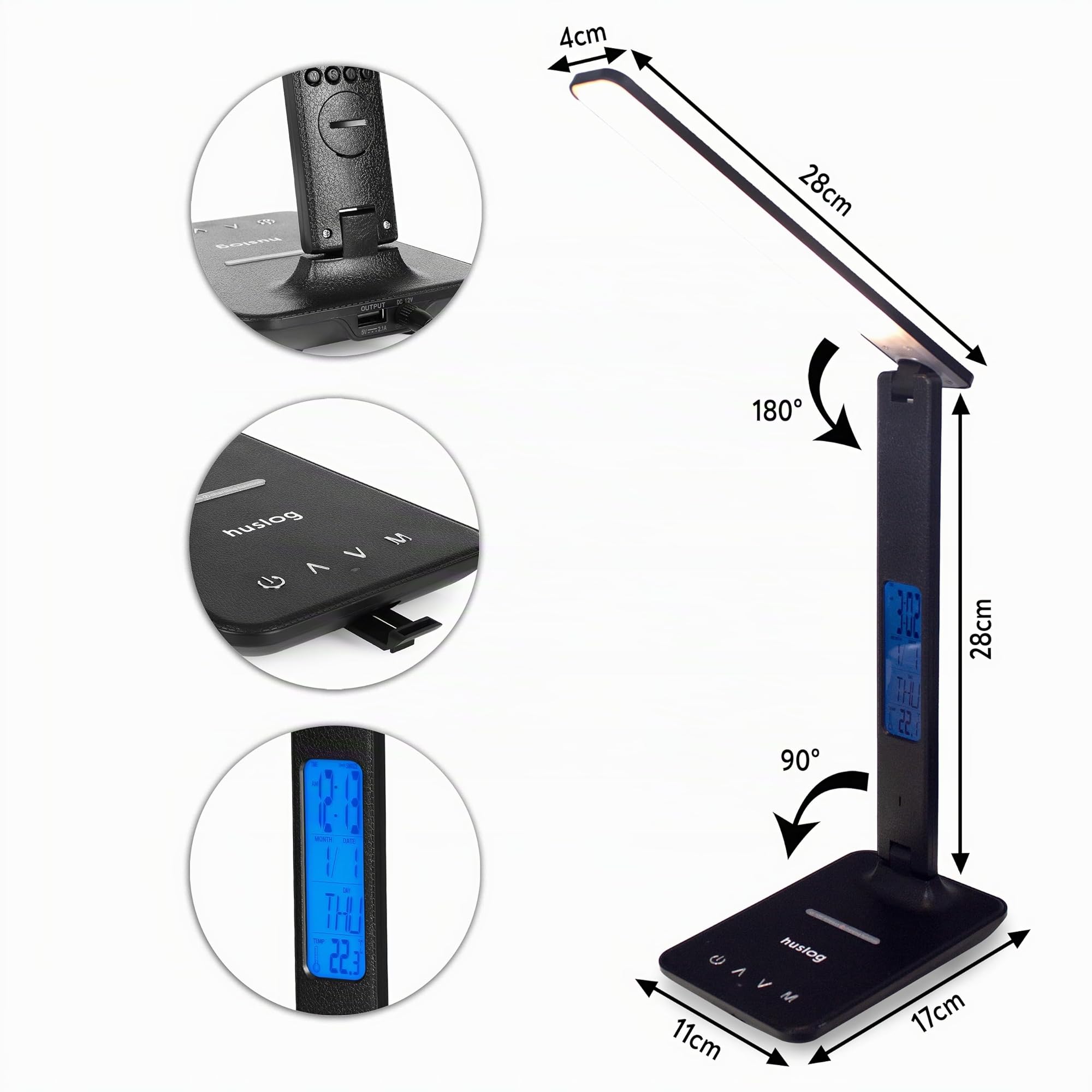 Lámpara de escritorio, lámpara de noche, lámpara de mesa de dibujo, reloj cargador inductivo LED inteligente