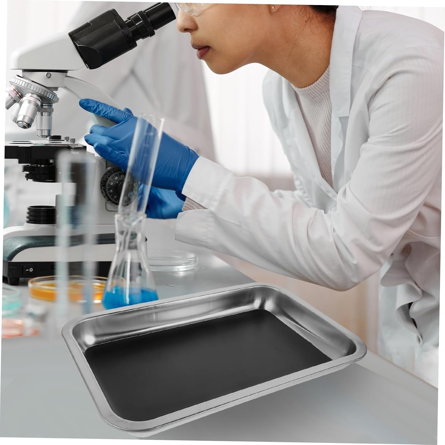 KICHOUSE Stainless Steel Dissecting Tray for Biology Labs Dissection Plate for Teaching and Experiments Safe Easy to Clean Educational Instrument