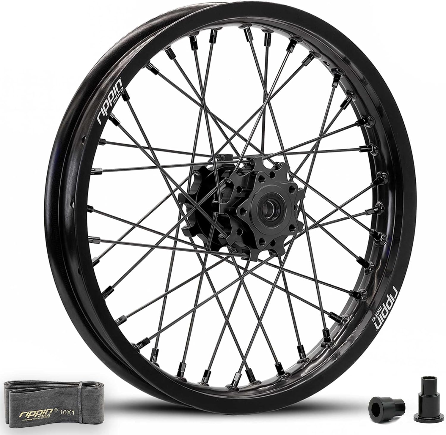 Rippin Moto Blackline 16" Rear Wheel – Fits Sur-Ron LBX, Segway X160/X260, and E-Ride PRO SS 2.0 | CNC Hubs, 7050-T6 Rims, Stainless Spokes (Black)