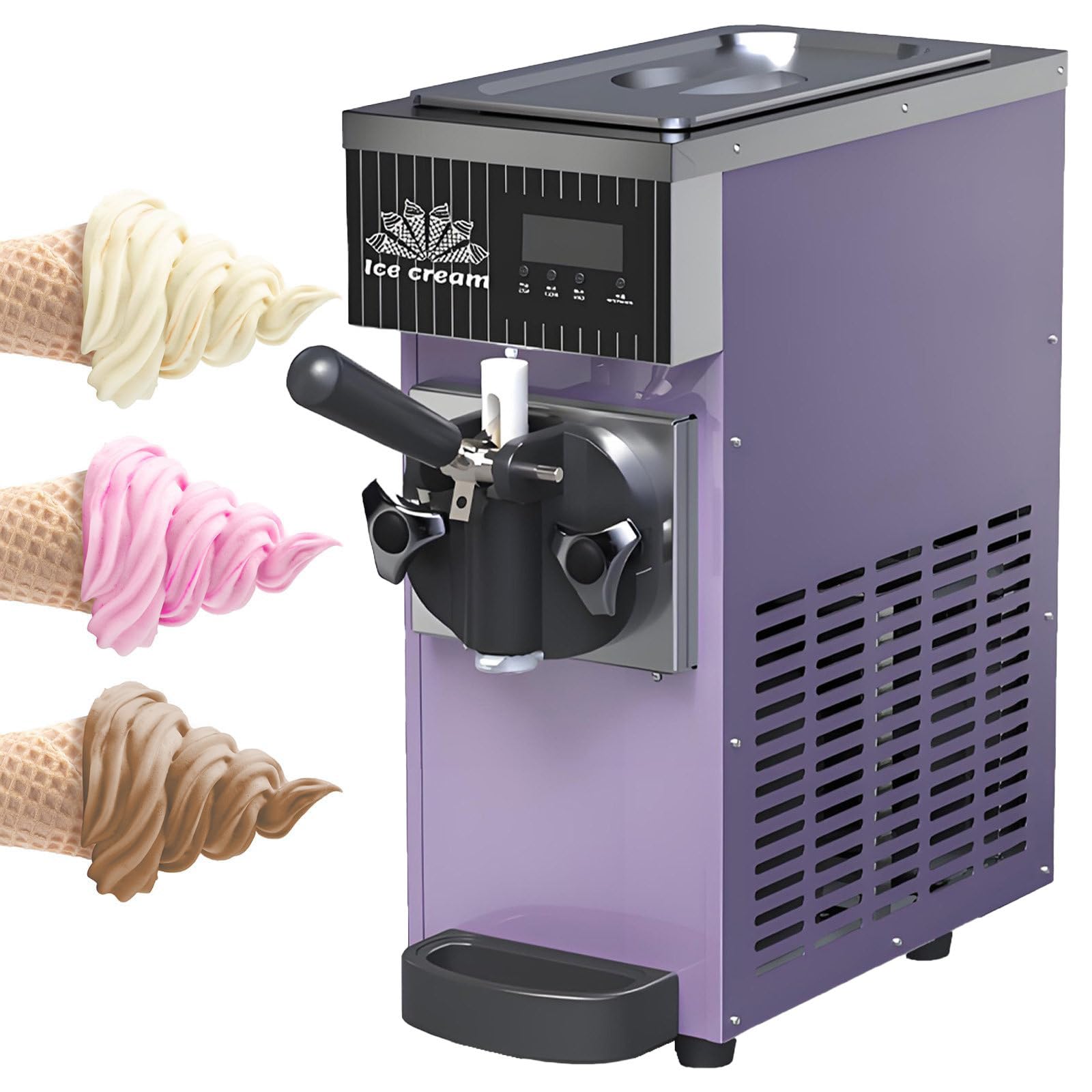 NYANS Soft Serve Ice Cream Machine for Home, Countertop Soft Serve Ice Cream Maker, with Auto Clean, LCD Panel Soft Serve Maker Single Flavor Soft Serve Ice Cream Machine 450W-Purple