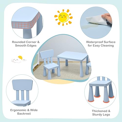 Miniatura 30 de COSTWAY Juego de mesa y sillas para niños de 3 piezas, centro de actividades infantiles de plástico ligero para leer, escribir, pintar, merienda,