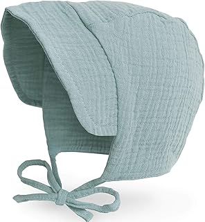 JELLYTREE Baby Hat Brimmed Sun Bonnet Muslin Double Gauze Toddler Sun Hat Infant Boys Girls Beanie Caps, 6m 12m 24m