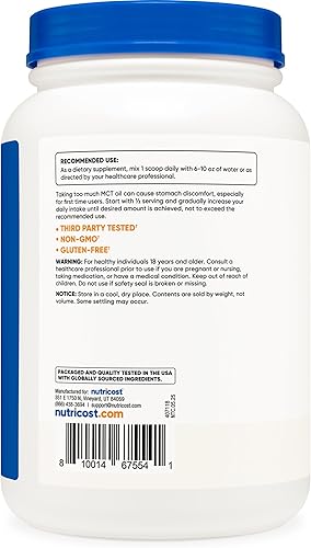 Miniatura 8 de Nutricost Polvo de aceite C8 MCT 1LB (16oz) - 95% C8 MCT aceite en polvo