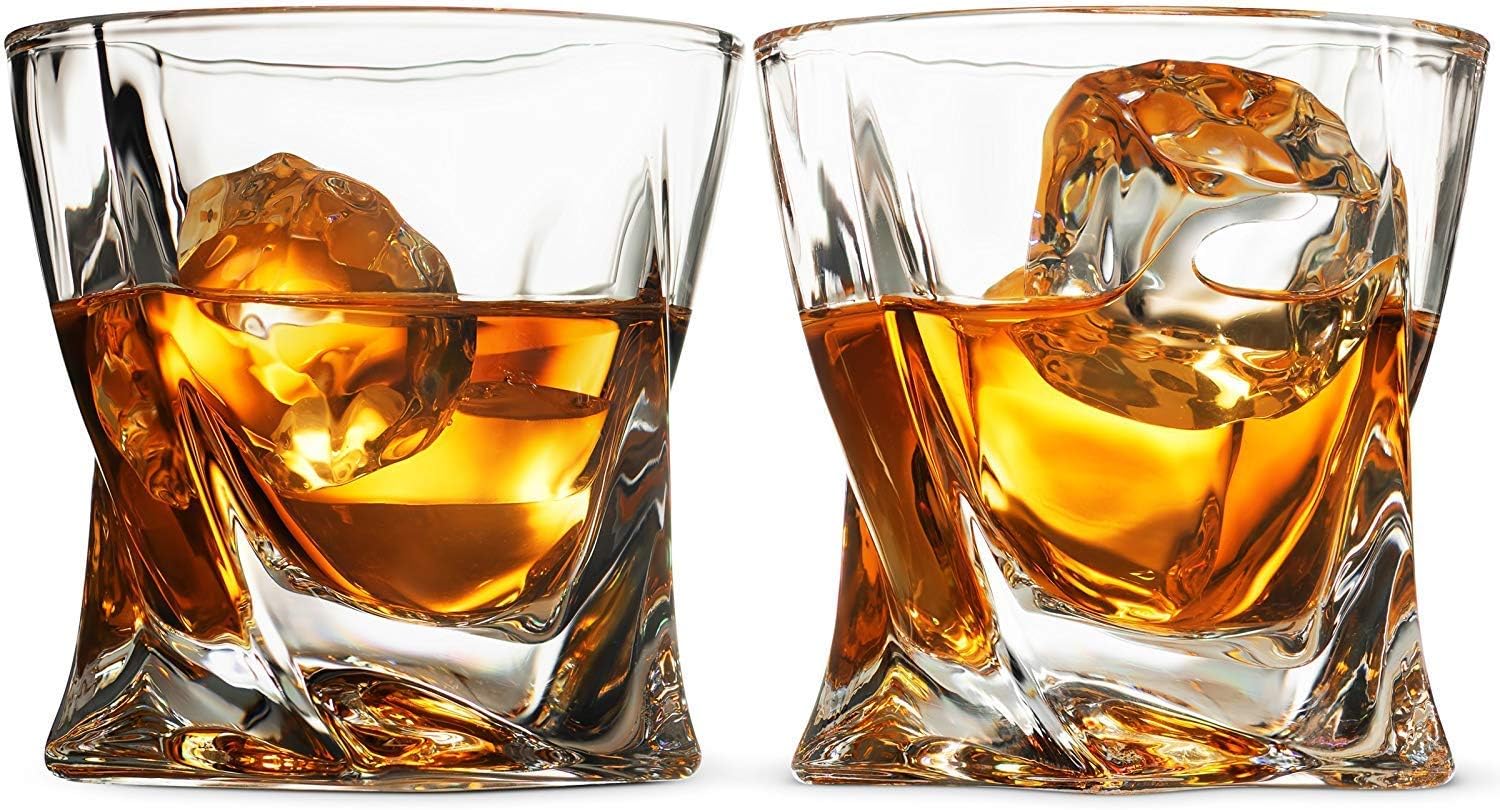 Twist European Crystal Whiskey Glasses Set of 2-300 ML Brandy Wine Bar Glass for Drinking Bourbon, Whisky, Scotch, Cocktails, Cognac- Old Fashioned Cocktail Tumblers
